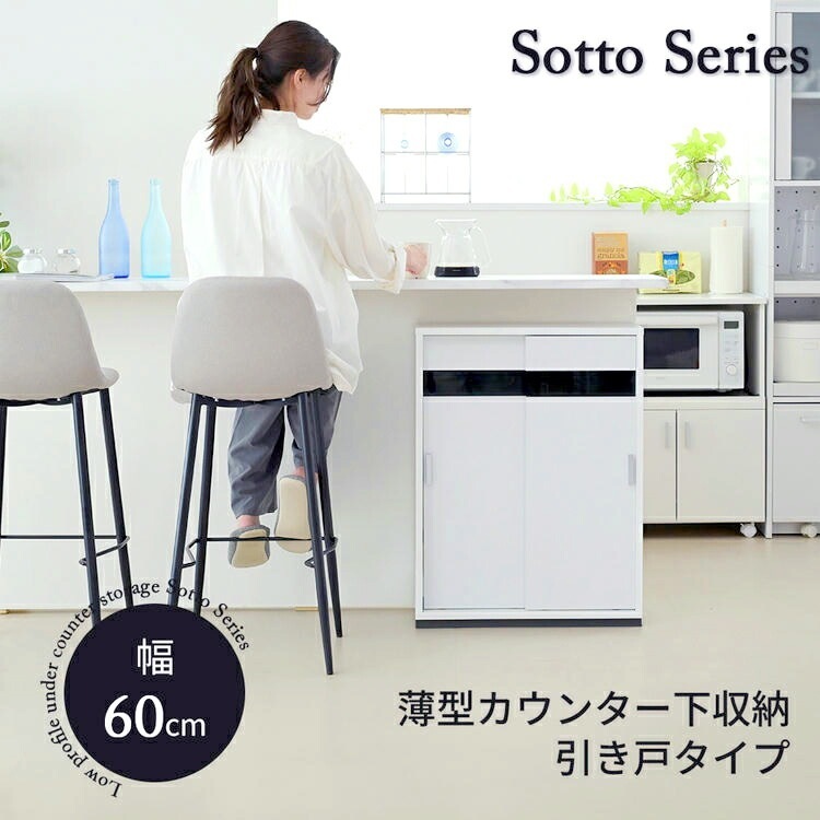 カウンター下収納 薄型 キャビネット 引き戸 カウンター下 キッチン 幅60 奥行22 高さ80cm 扉付き 食器棚 可動棚 スリム 隙間 ルーター コンセント ガラス 沖縄 離島はお届け不可