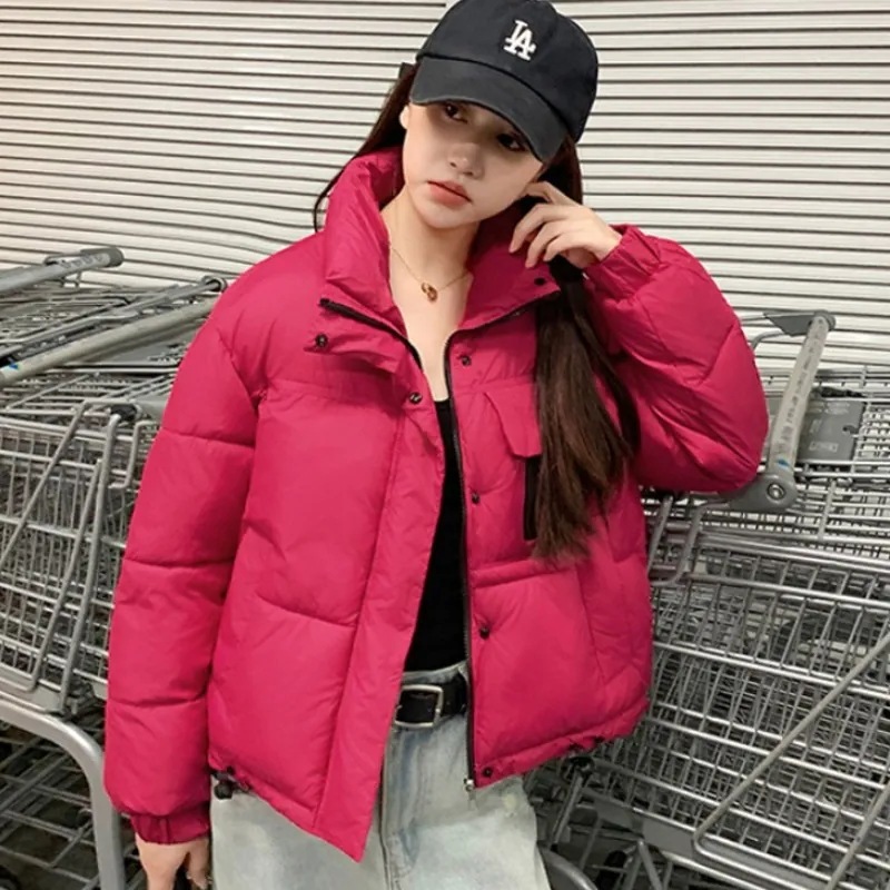女性用ショートスタンドカラーダウンジャケット韓国小齢軽減パンコート暖かい綿コート
