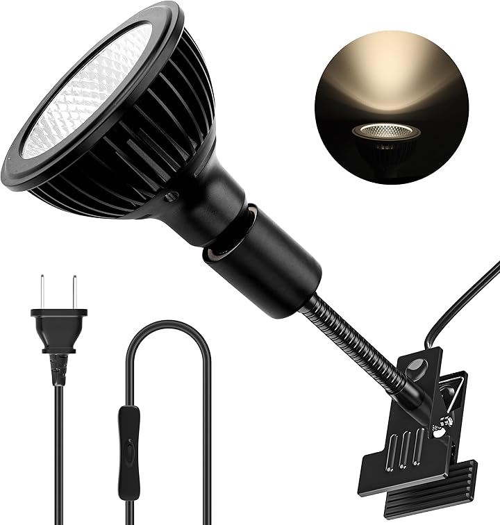 クリップオン植物成長ライト 24Wフルスペクトル育成電球 Ra98高演色評価数ビーム角38(ブラック, 昼光色4000K)