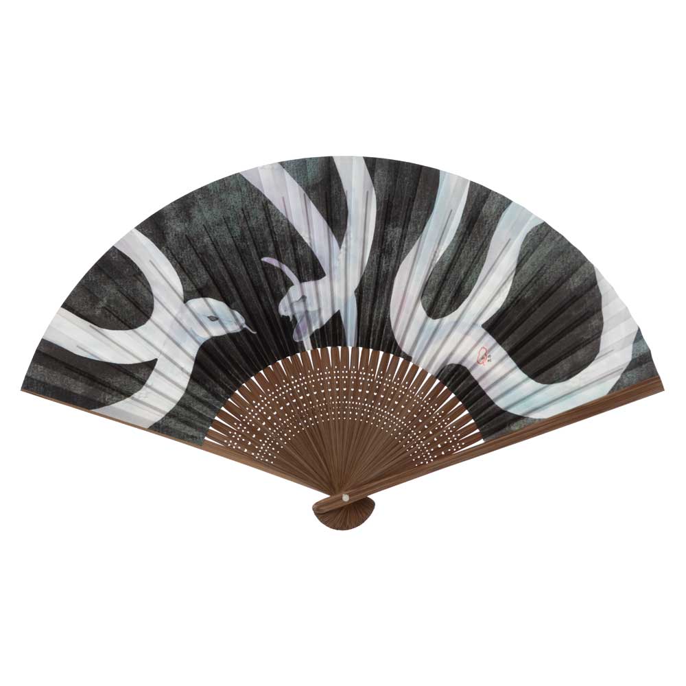 和詩倶楽部　進撃扇　白蛇　和紙の扇子　七寸五分　約23cm　少し大きめ　男性用の定番サイズ　メンズ　和柄　手張り製　国産扇骨35本　日本製