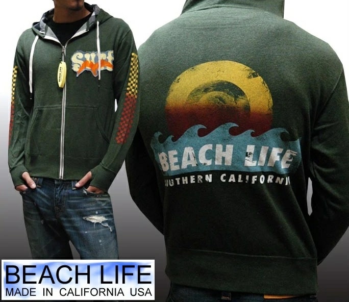 ビーチライフ メンズ パーカー BEACHLIFE by REX SURF フーディー モスグリーン サーフ ブランド 雑誌 掲載 サーフィン サーフファッション サーフ系 セレブ着用 インポート カ