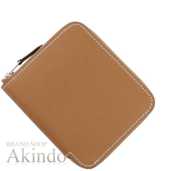 【新品・未使用】エルメス アザップコンパクト シルクイン ゴールド ブラウン 茶 コインケース 小銭入れ ラウンドファスナー ジップアラウンド エプソン レザー 本革 メンズ レディース レザー HE