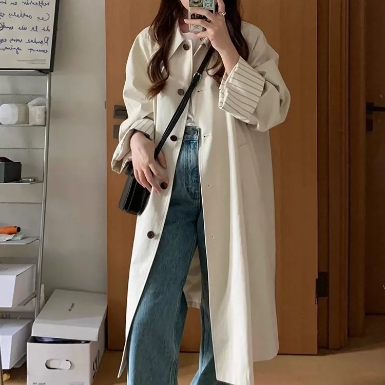 アウター コート ロングコート 長袖 襟付き ポケット ロング丈 前開き ボタン 薄手 かわいい 大人可愛い きれいめ シンプル 上品 おしゃれ かっこいい カジュアル レトロ ラフ ルーズ こなれ感 8,051円