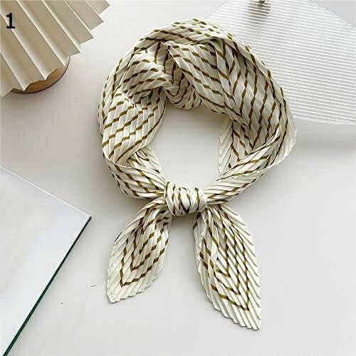 【20%OFFクーポン～】エレガントなストライプのネック装飾スクエア クリンクル サテン スモール ネック スカーフ レディース ファッション くしゃくしゃ ネックウェア ハンカチ スカーフ (C