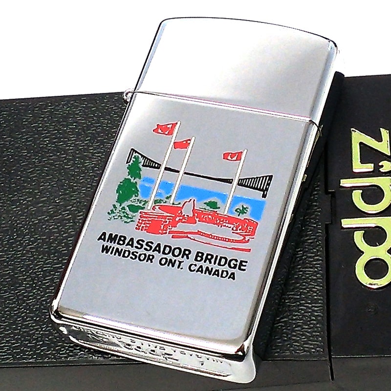 ZIPPO ライター スリム カナダ製 アンバサダー ブリッジ レア 1995年製 ジッポ オンタリオ製 廃盤 ビンテージ 珍しい 未使用品 絶版 ヴィンテージ シルバー かっこいい メンズ おしゃれ