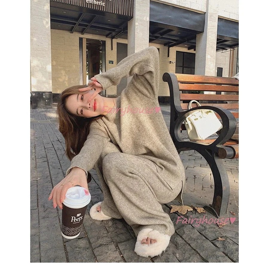 ニットセットアップ レディース 40代 秋冬 長袖 ニットセーター 無地 ワイドパンツ ニットセットアップ オシャレ韓国風 大人着痩せ カジュアル 通勤 50代 30代 母の日のプレゼント