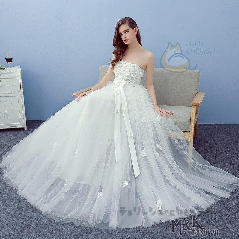 今季一番 ウェディングドレス Aラインドレス 安い ウエディングドレス 花嫁 エンパイア 二次会 マタニティド