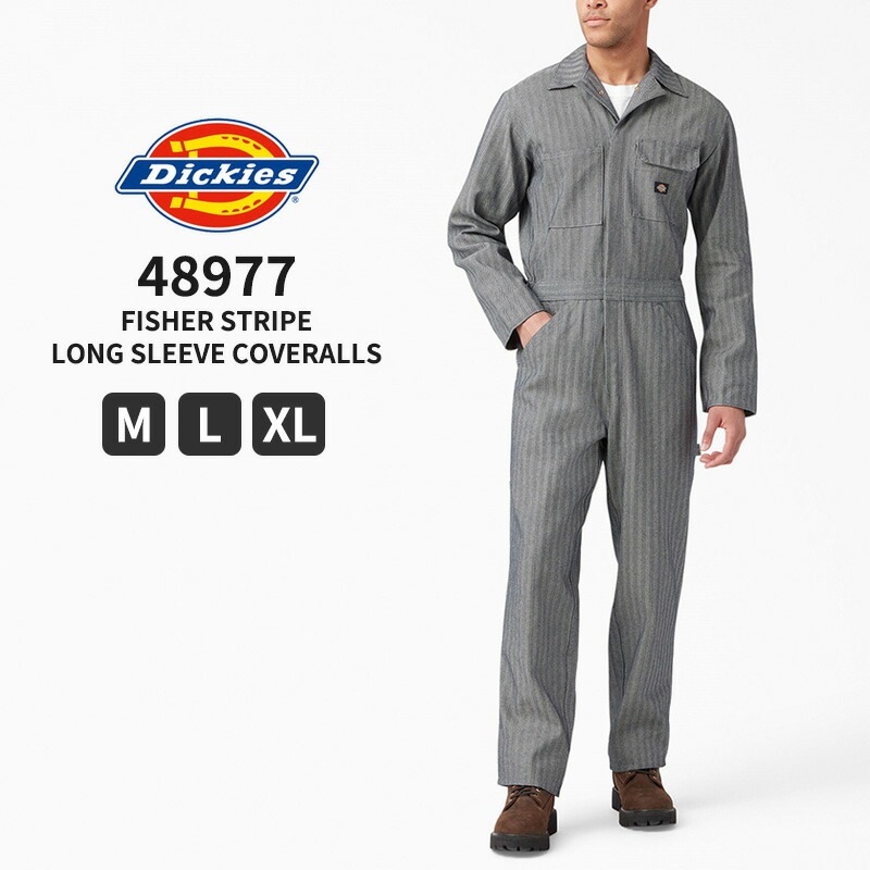 ディッキーズ Dickies フィッシャーストライプ ロングスリーブ カバーオール 長袖 つなぎ 48977 メンズ レディース