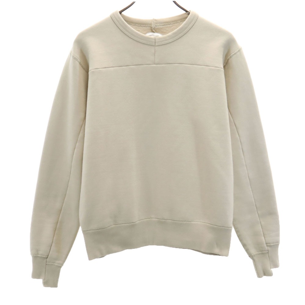 ユウキウエダ 日本製 長袖 レザーエルボーパッチ スウェット トレーナー 1 ベージュ YUKI UEDA HOMME 裏起毛 メンズ