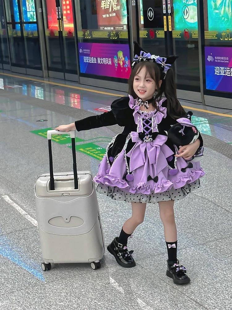 クロミ ロリータ ガールズ プリンセスドレス 子供ドレス 春秋 長袖 ガールズ風 ふわふわドレス スカート