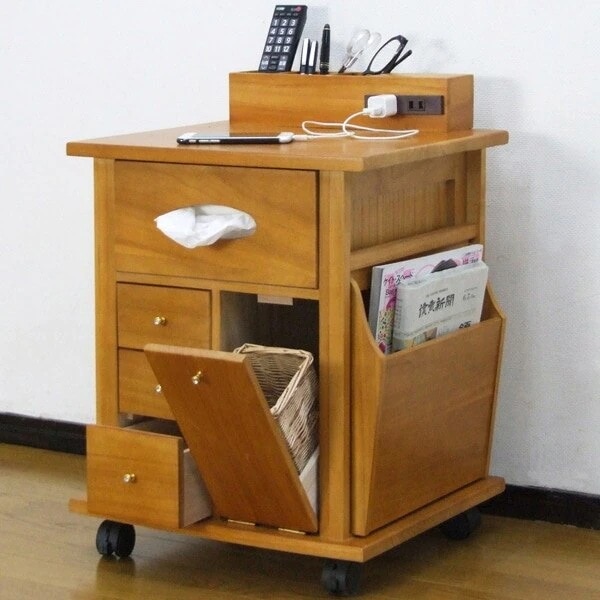 収納ワゴン ベッドサイドワゴン 桐製 幅43cm