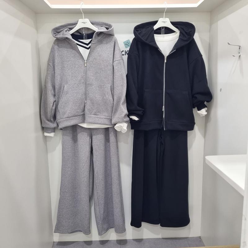 ミンク起毛ウェール地フード付きジップアップジャンパー ワイドフィット トレーニングパンツ セット14540-134-802-06