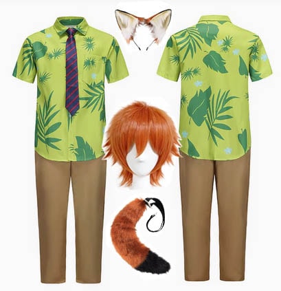 ズートピア 耳と尻尾付き ニックワイルド コスプレ衣装 セット ニック アカギツネ 狐 大人 アニマル コスチューム シャツ ハロウィン イベント アニメ コスプレ 仮装 文化祭 学園祭 服