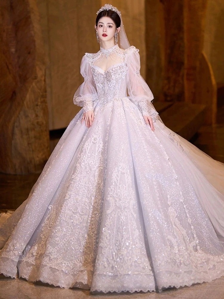 ウェディングドレス 2025 花嫁メイン ウェディングドレス ハイエンド 春 プリンセス プチスプリング風 大きいサイズ テール