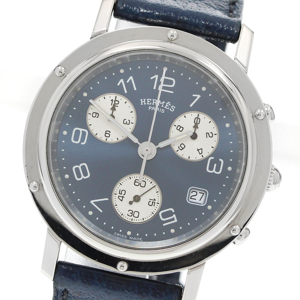ベルト訳あり エルメス HERMES CL1.910 クリッパークロノ デイト クォーツ メンズ _959434【中古】