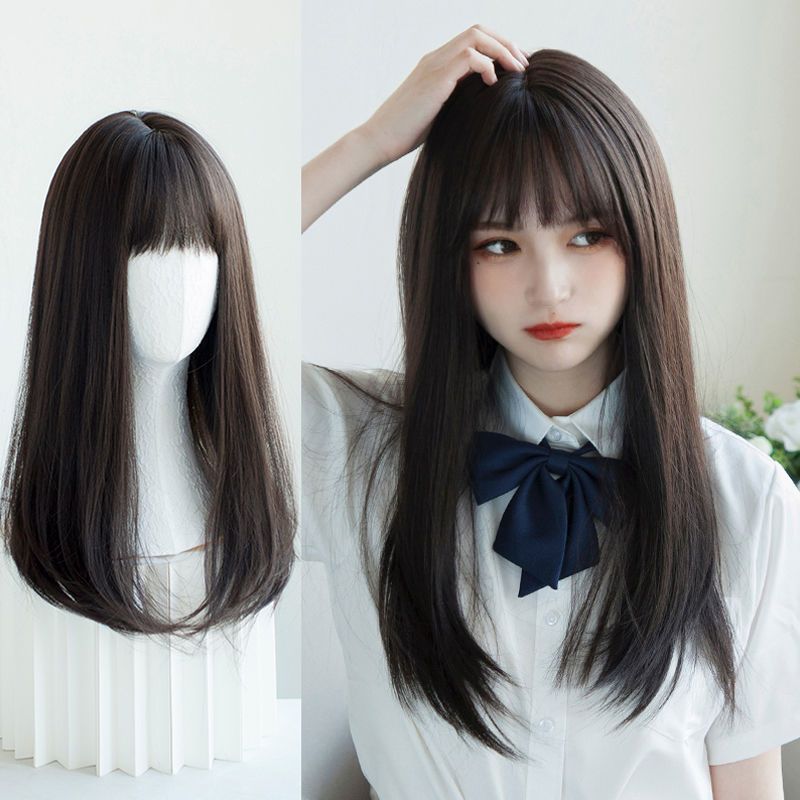 [10個セット]メガ割 耐熱 セミロング カラーエクステ 自然 フル ストレート ヘアネット付き ミディアム かつら コスプレ 小顔効果 jiaci