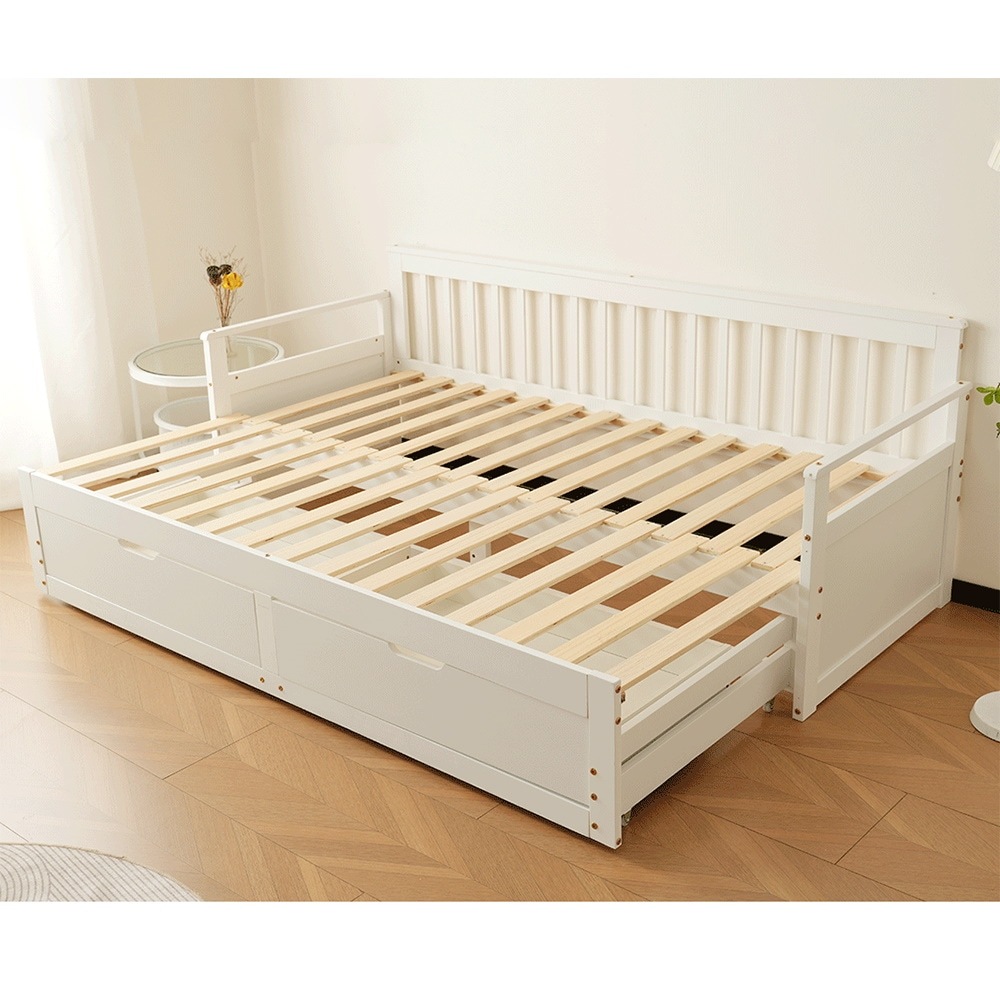 【国内即日発送】ソファベッド ディベッド 伸長式ベッド 木製 引き出し付き 収納付き おしゃれ 2way 天然木 パイン材 すのこ仕様