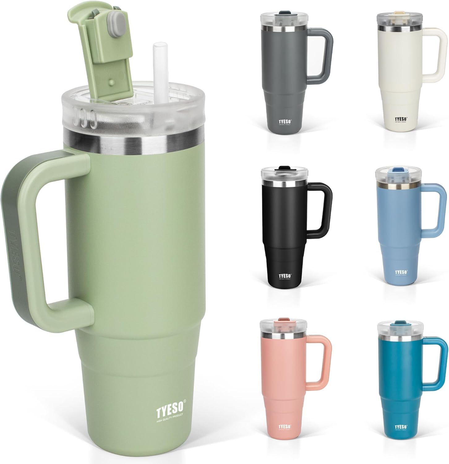 ΤYESO タンブラー 1.2L 水筒 保冷 ステンレスボトル ウォーターボトル ストロー 取っ手付き ジョッキ アウトドア 真空断熱 二重構造 広口 大容量 直飲 女の子 男の子 1200ml ミン