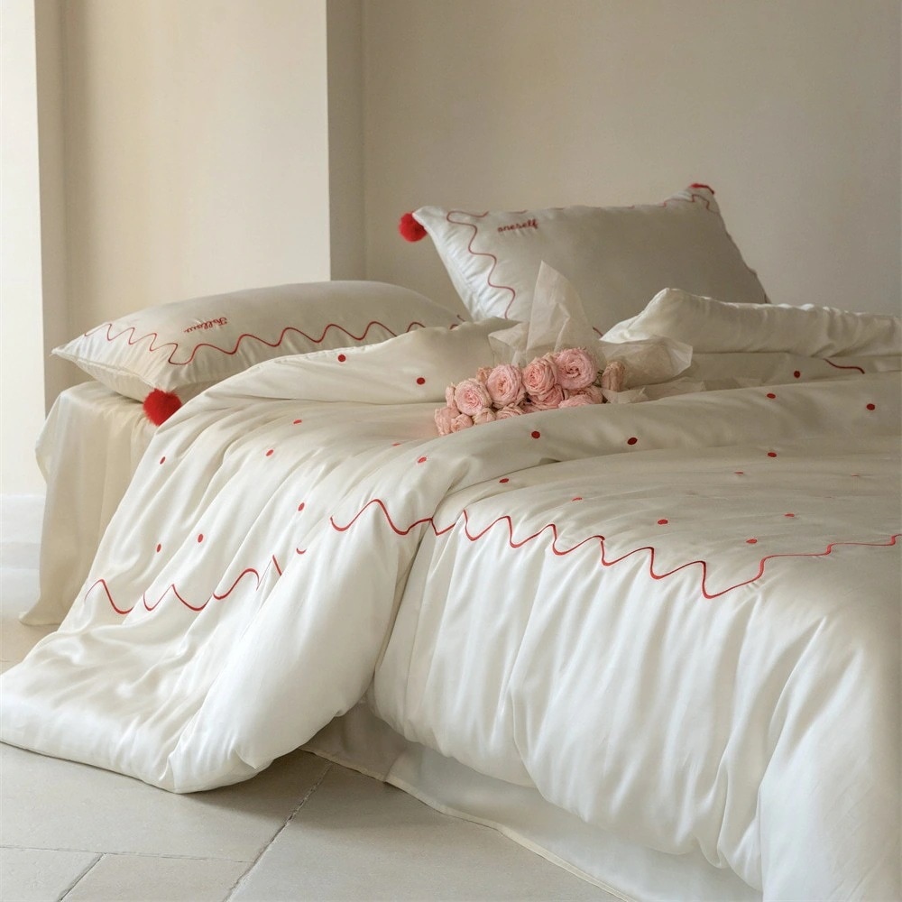 水玉刺繍入りレンチングテンセル4点セット涼しく眠る裸15m寝具掛け布団カバー