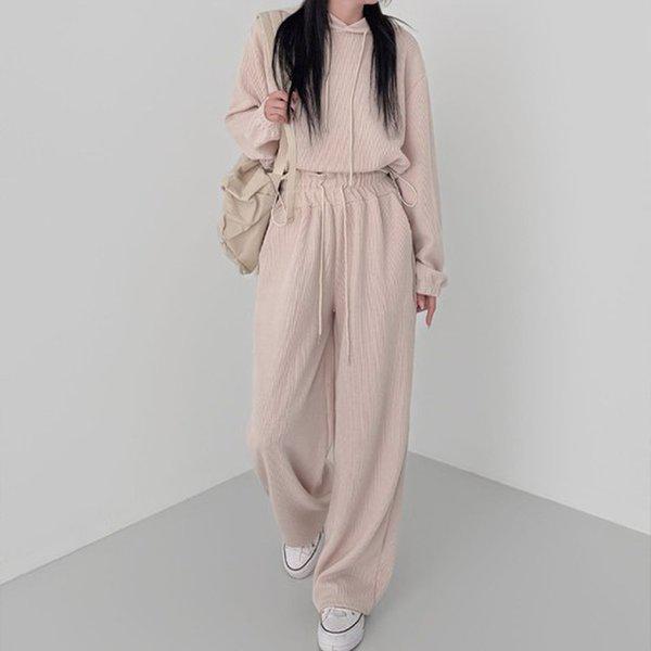 Hスタイル(SET)オーシャンクロップフードセット 春 女性 トレーニングウェアセット スウェットセット パンツセットアップ ホームウェア