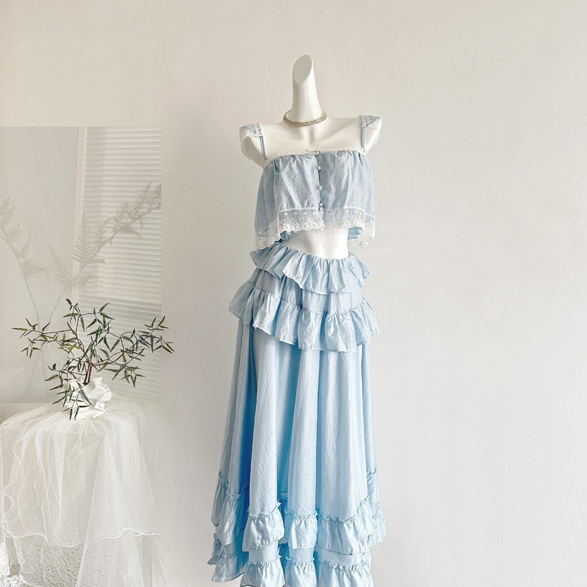 【フレンチ 海島リゾート 荷叶边 セパレート キャミソール ロングワンピース】女性用 プリンセスセット