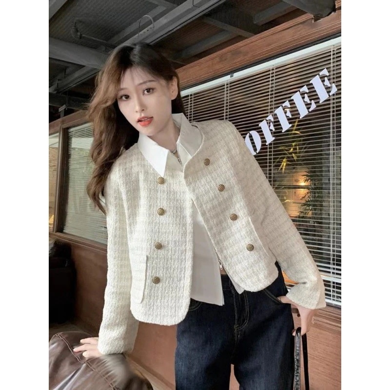 ショートコート レディース 2023秋新作 デザインショートツイード長袖トップス