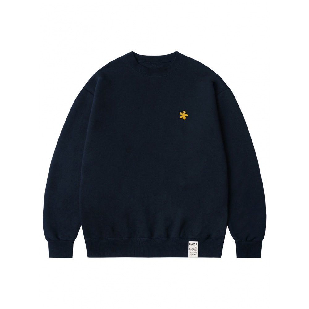 グレーバーイエローオッドフラワーエンブロイダリースウェットシャツネイビー