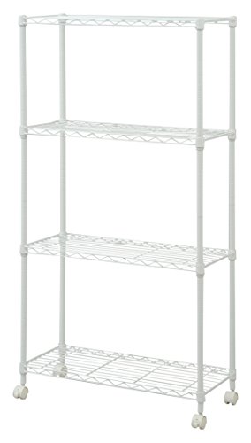 色：ホワイト 山善(YAMAZEN) スリムメタルシェルフ ホワイト (幅70棚) キャスター付き