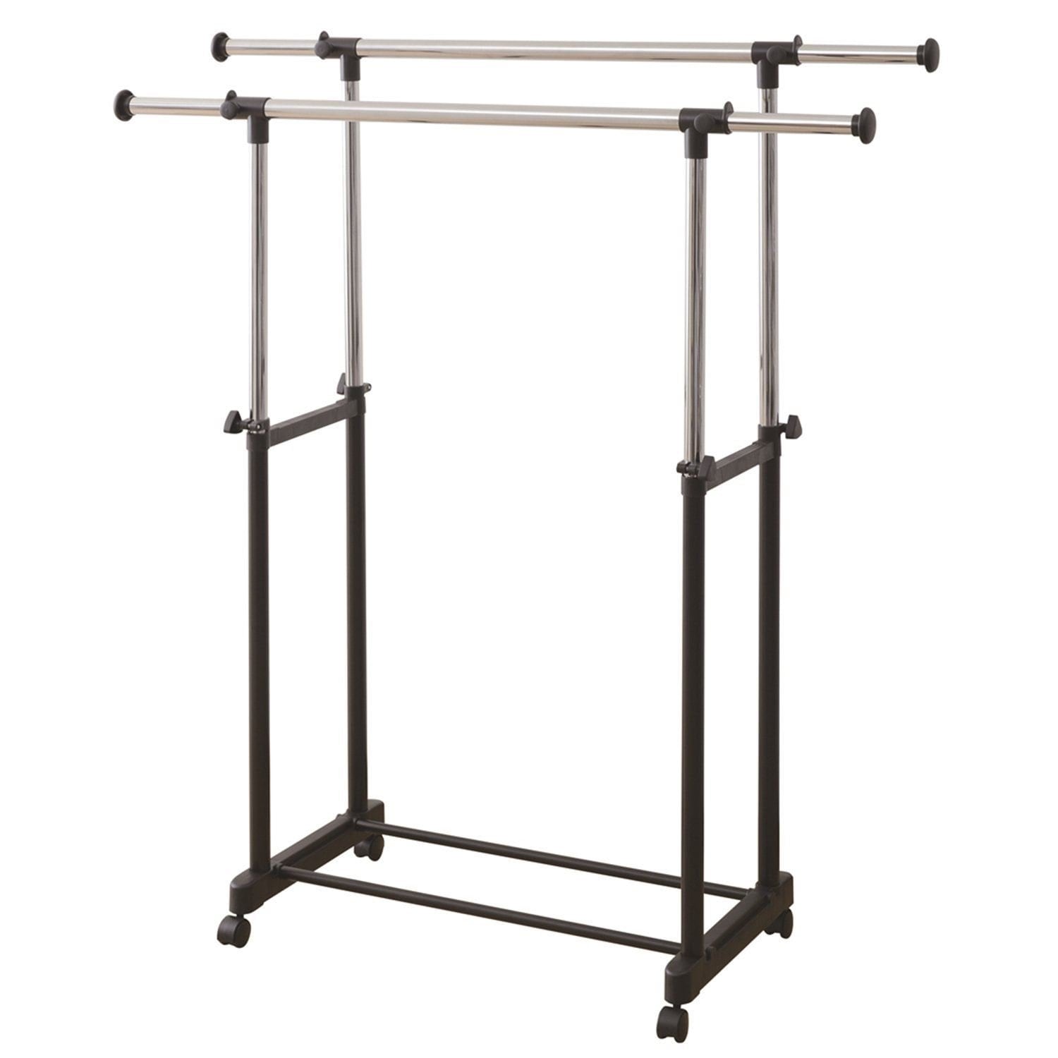 山善(YAMAZEN) 高さ伸縮パイプハンガーラック サイドバー付 ダブル キャスター付き ブラック MKS-WS(BK)(S)