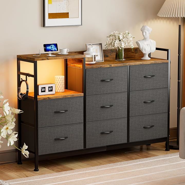 チェスト収納 タンス 棚付き 箪笥 リビング収納 ワイドチェストLED