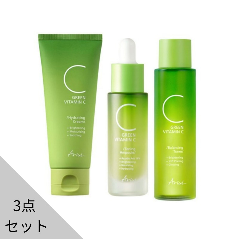 [3点 セット]グリーンビタミンCハイドレーティングクリーム, 100g トーニングアンプル, 15ml バランシングトナー, 150ml 韓国コスメ