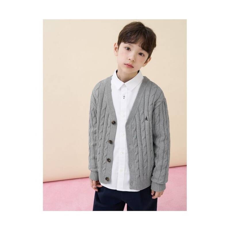 BEANPOLE KIDS クラシックケーブルVネックカーディガン グレー (BI615AUE33) BI615AUE33 344358