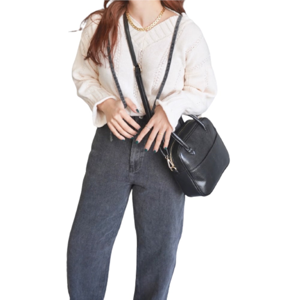 V-Neck Loose Knit Tunic (ecru) A,D,G レディース トップス