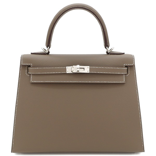 エルメス HERMES 2WAYバッグ ケリー25 外縫い ヴォーエプソン エトゥープ シルバー金具 グレージュ ショルダー B刻印（2023年製） 【箱】【中古】