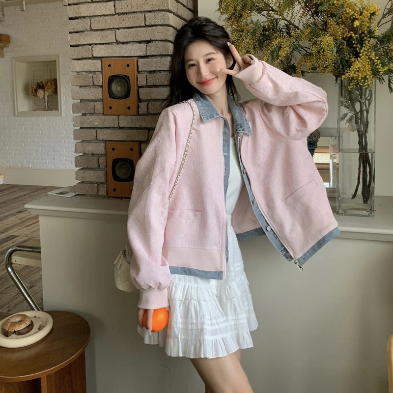 ジャケット デニム フェイクレイヤード 春秋 新作 小柄 デザイン感