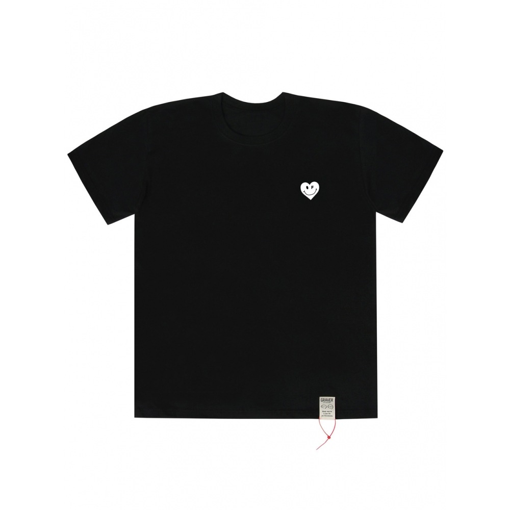 GRAVER ホワイトハートスマイルショートスリーブ Tシャツブラック