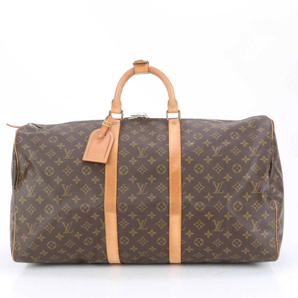 美品 モノグラム キーポル55 M41424 レザー×コーティングキャンバス ボストン バッグ 出張 旅行 トート キャリー A4 メンズ EUE CQ18-3 中古