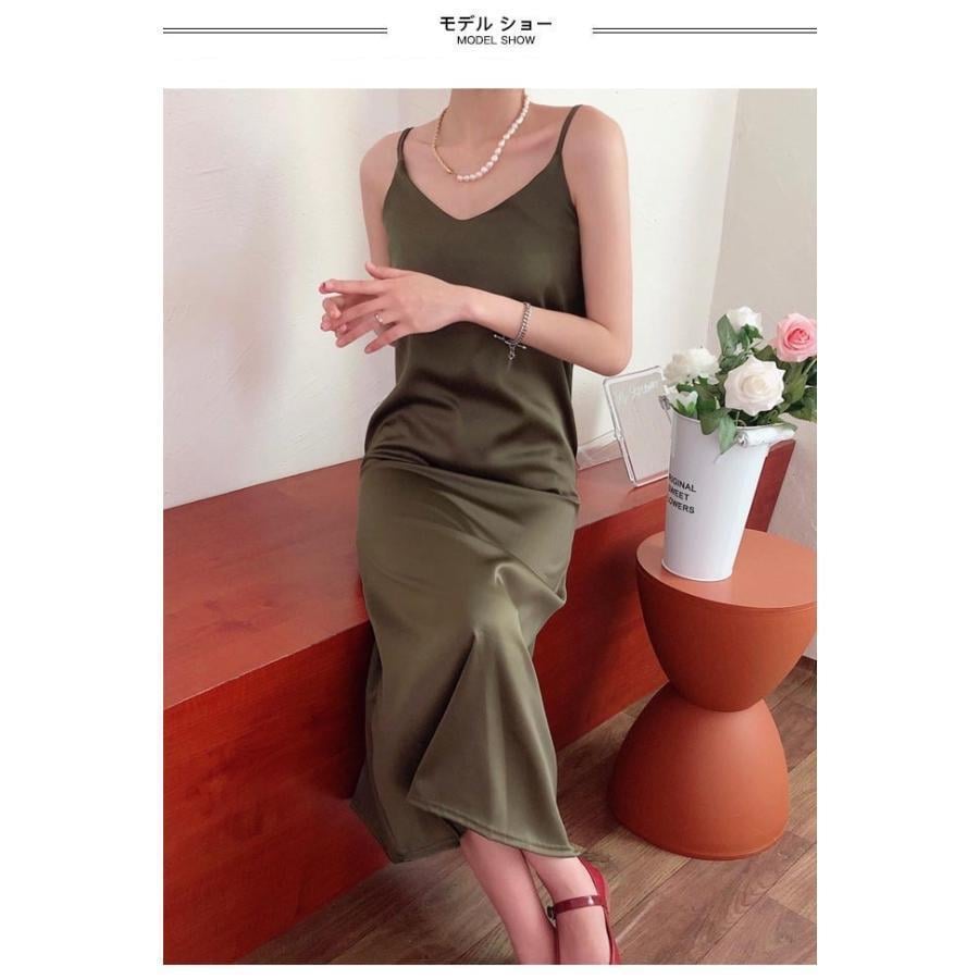 春 夏 キャミワンピ レディース サテン キャミワンピース ロング丈 ワンピース ノースリーブ キャミソール ロングワンピ サマーワンピース 5,314円