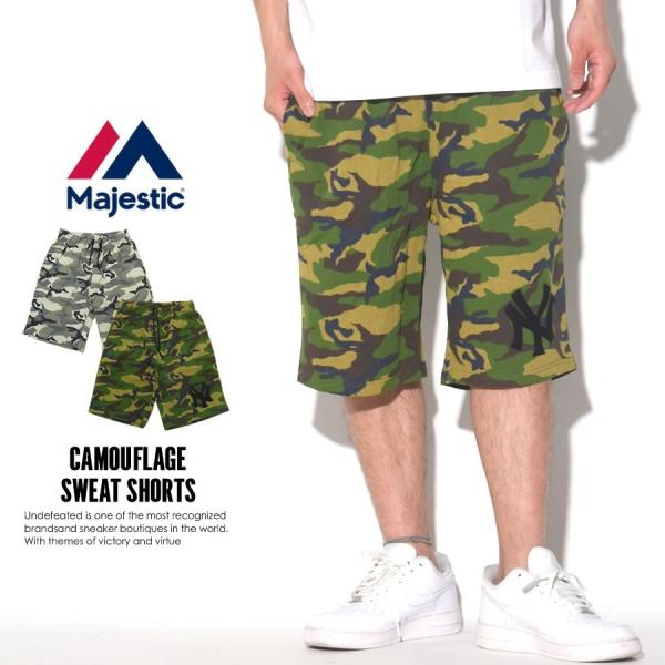 マジェスティック ハーフパンツ スウェット ショートパンツ メンズ ニューヨークヤンキース ロゴ 迷彩柄 カモフラ MLB 野球 MAJESTIC CAMOUFLAGE SWEAT SHORTS