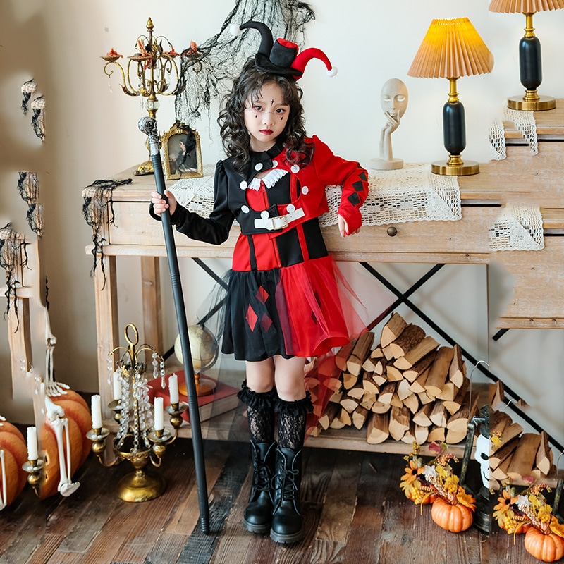 ハロウィンの子供用コスチュームサーカスのピエロのコスチューム面白いドレスコスドレスパフォーマンスコスチュームカーニバルコスチューム