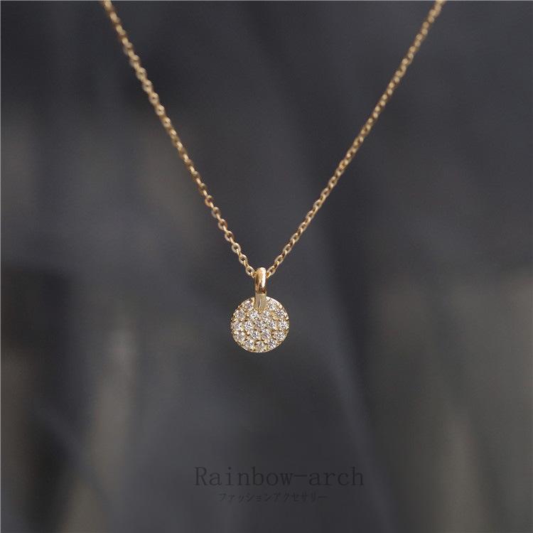 ネックレス レディース 一粒 CZダイヤ 0.8ct 定番 コイン プレート シンプル 重ね付け シルバー925 14kコーティング ゴールド 女性 母の日ギフト