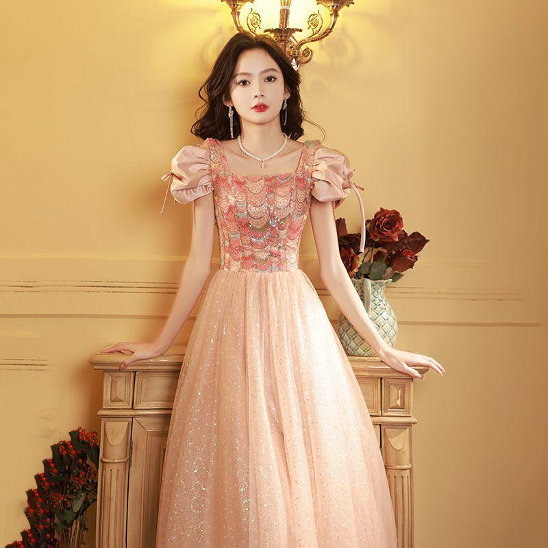 ウェディングドレス カラードレス ピンク カクテルドレス ロングドレス パーティードレス 発表会ドレス 演奏会 ステージドレス イブニングドレス 成人式 卒業式