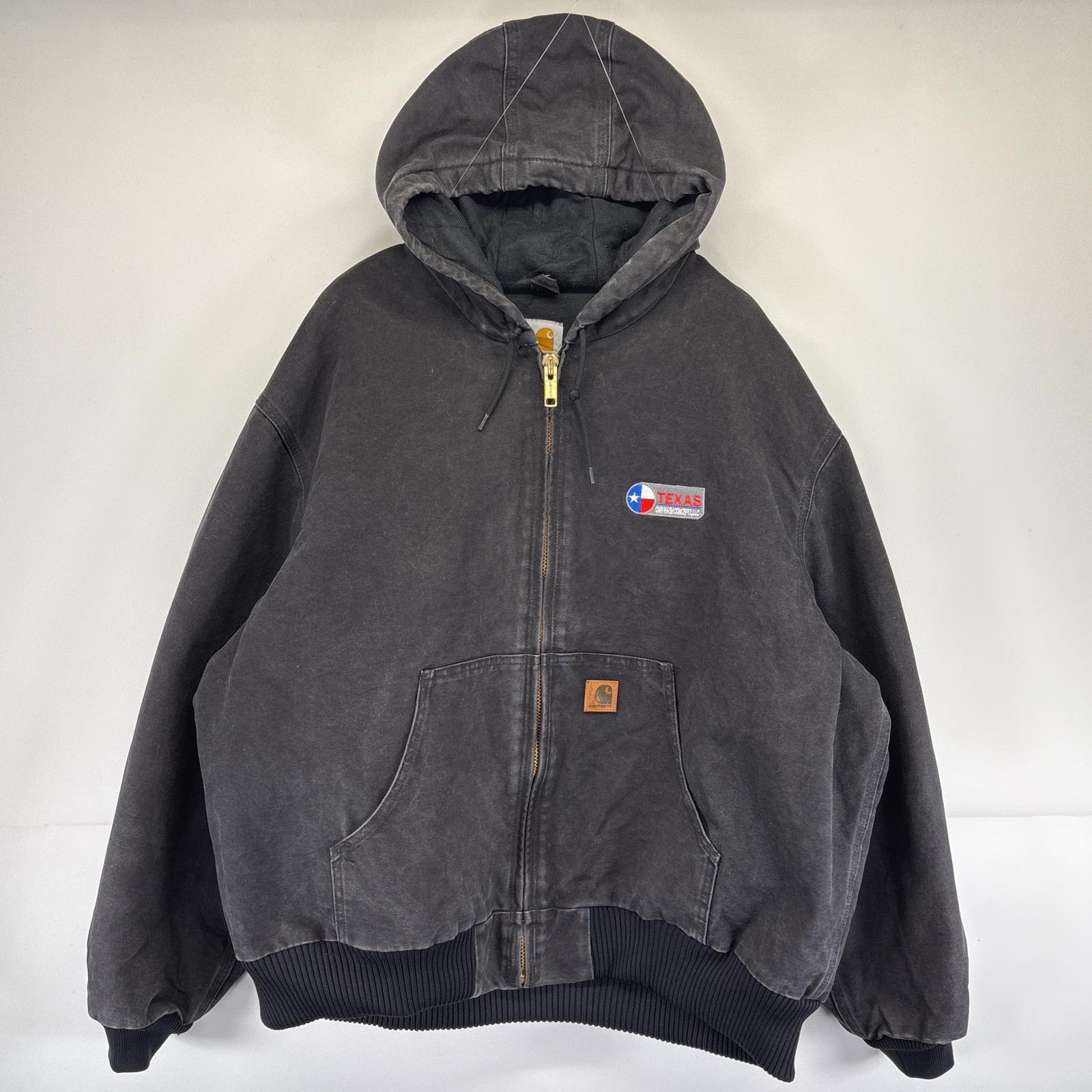 古着 ワークジャケット ダック アクティブジャケット 大きいサイズ パーカー ワンポイント 2XL ブラック メンズ