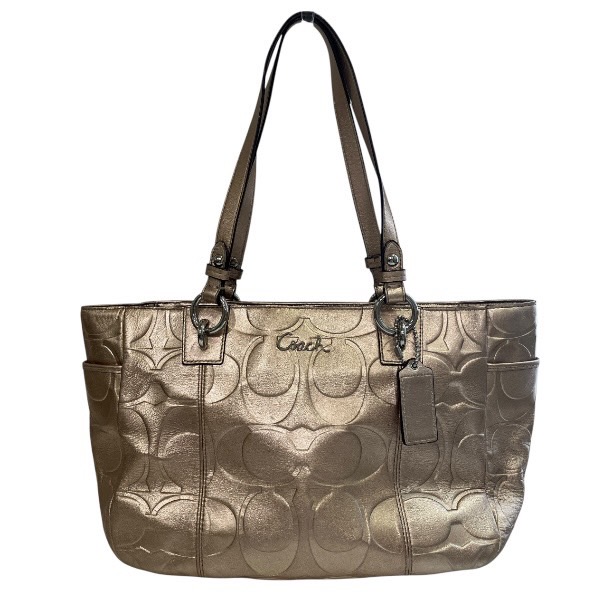 コーチ シグネチャー F17727 ゴールド PVC バッグ トートバッグ レディース 【中古】