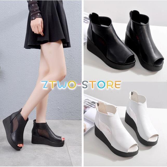 [即納あり] 「超お得」サマーブーツ　サンダル レディース 切り替え 痛くない 脱げない 靴 黒 ブラック 美脚 疲れにくい ウェッジソール ヒール高め 厚底 ストーム