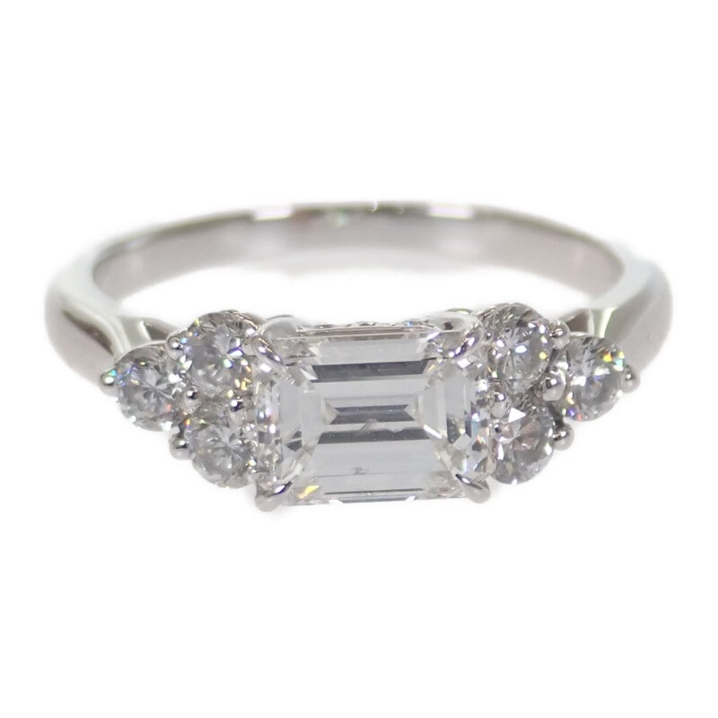 デザインジュエリー エメラルドカット 指輪 12号 リング Pt900 プラチナ ダイヤモンド レディース 美品【Aランク】