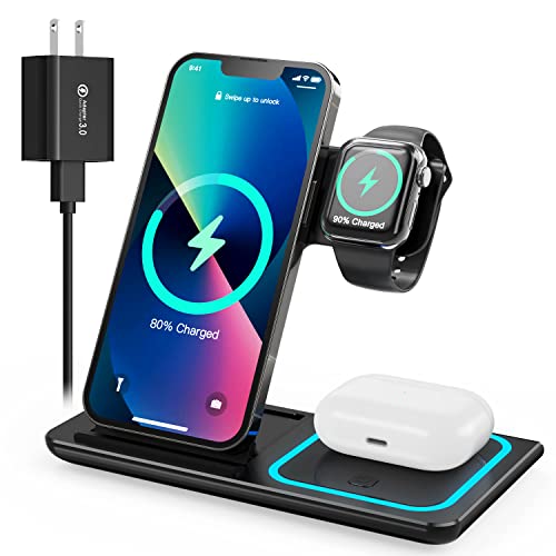 【2023最新型】HOUOA ワイヤレス充電器 3in1 急速充電15W/10W/7.5W 同時にiPhone/Apple Watch/Airpodsに対応 iPhone15/15Plus/15Pro
