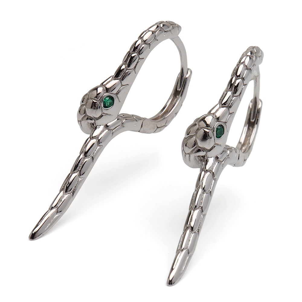 シルバー925 ステンレス 大ぶり蛇モチーフがクールな印象のフープピアス [ce482]