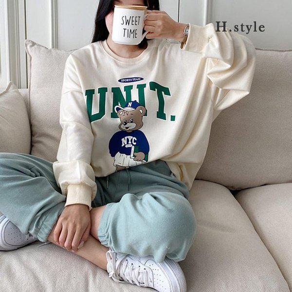 HスタイルPSベアMTM/秋/スウェットシャツ/Tシャツ/ルーズフィット/長袖/ボックスフィット/ラウンド