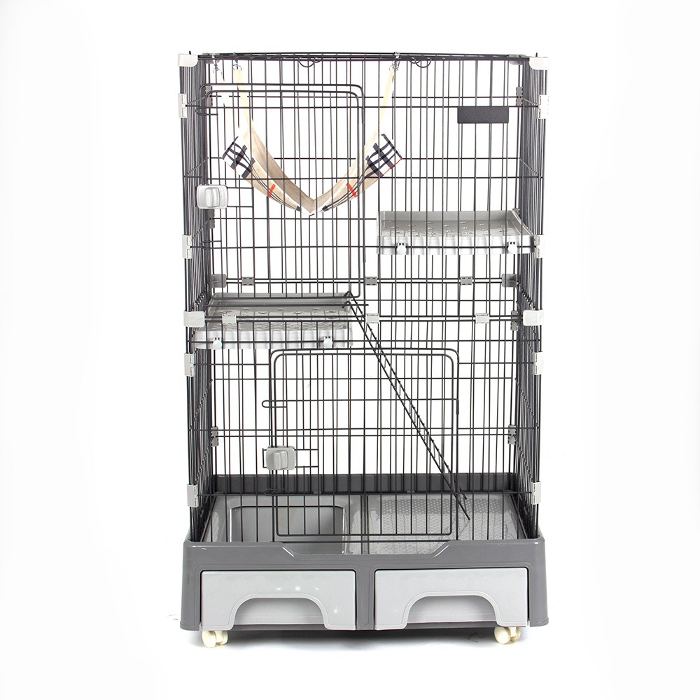 猫 ケージ キャットケージ 2段 猫トイレ付 キャスター付 ハンモック付 猫ゲージ おしゃれ キャットハウス ネコ ハウス 多段 留守番 保護 脱走防止 多頭飼い 多頭 スチール ペットケージ 新作